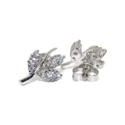 Pendientes oro blanco con circonitas hoja - Imagen 5