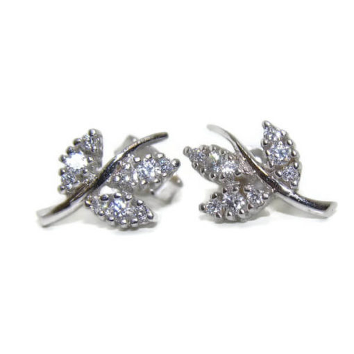 Pendientes oro blanco con circonitas hoja - Imagen 6
