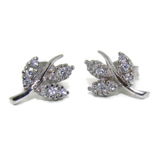 Pendientes oro blanco con circonitas hoja