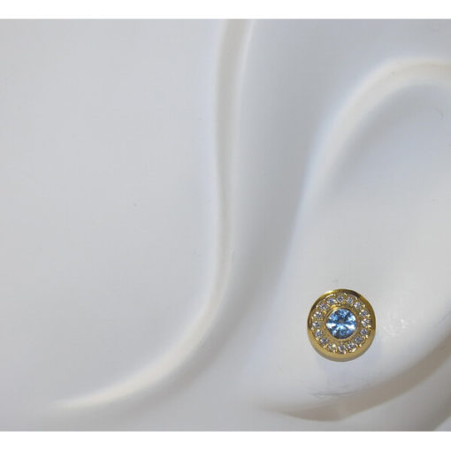 pendientes de oro amarillo de 18Ktes de 11mm de diámetro piedra azul - Imagen 2