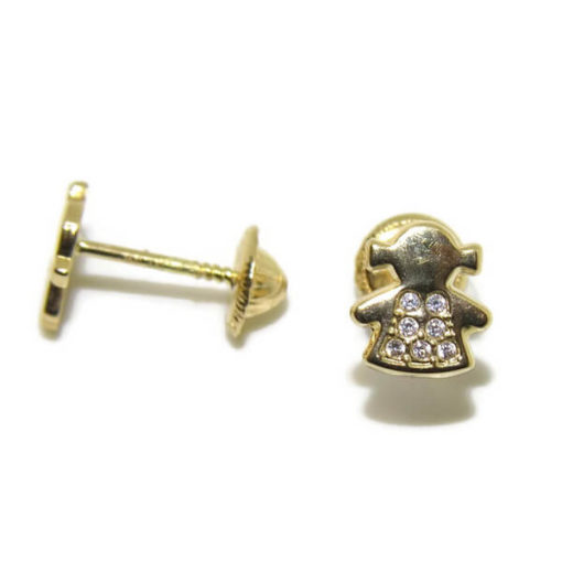 Pendientes muñequita oro y circonitas - Imagen 4