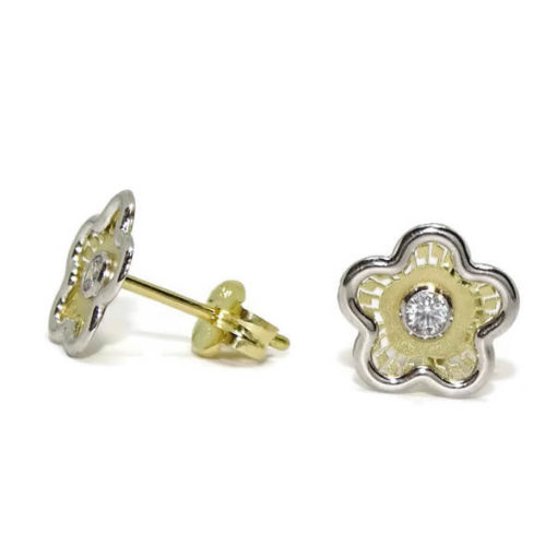 Pendientes flor bicolor oro - Imagen 3
