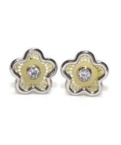 Pendientes flor bicolor oro