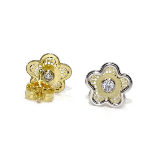 Pendientes flor bicolor oro - Imagen 4