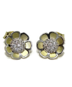 Pendientes de oro con circonitas flor