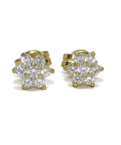 Pendientes clásico rosetón oro y circonitas 6mm