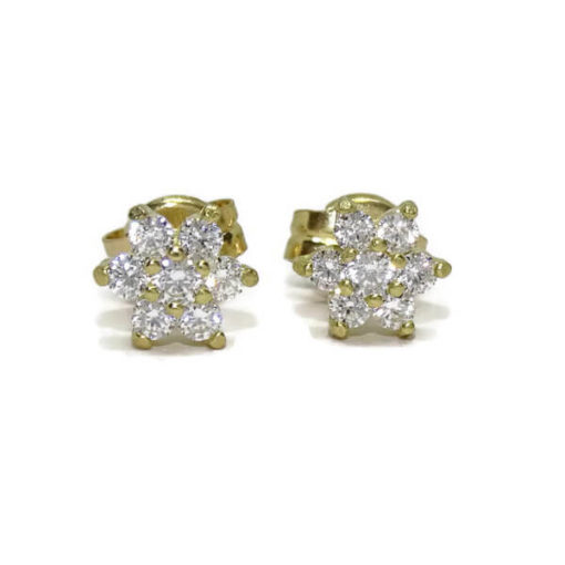 Pendientes clásico rosetón oro y circonitas 6mm
