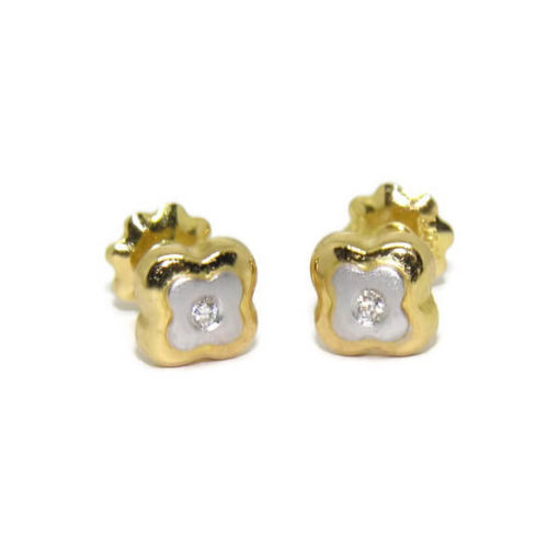 Pendientes flor bicolor con diamantes - Imagen 3