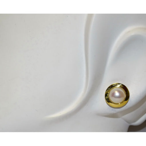 Pendientes perla clásico y oro presión - Imagen 2