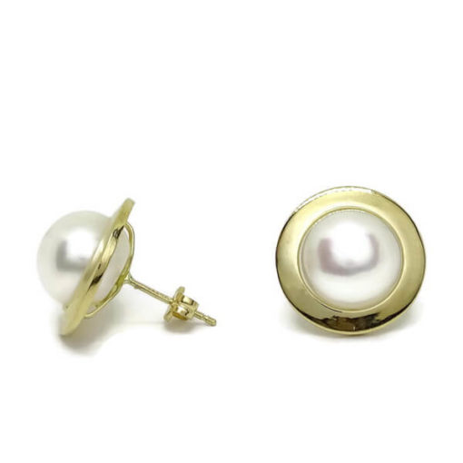 Pendientes perla clásico y oro presión - Imagen 3