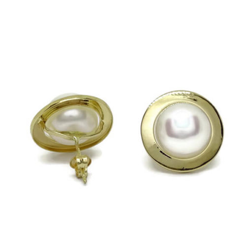 Pendientes perla clásico y oro presión - Imagen 4
