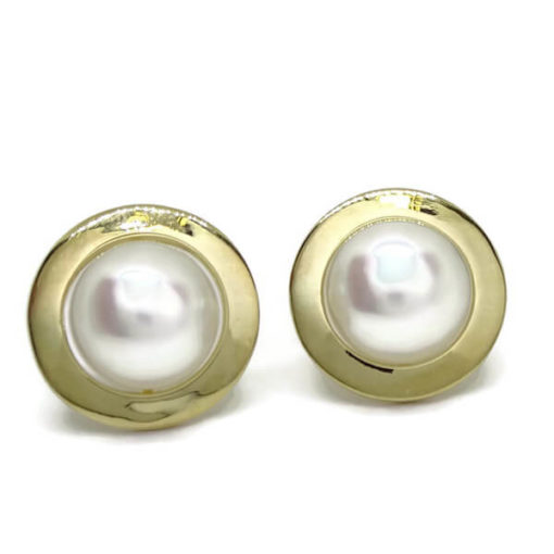 Pendientes perla clásico y oro presión - Imagen 5