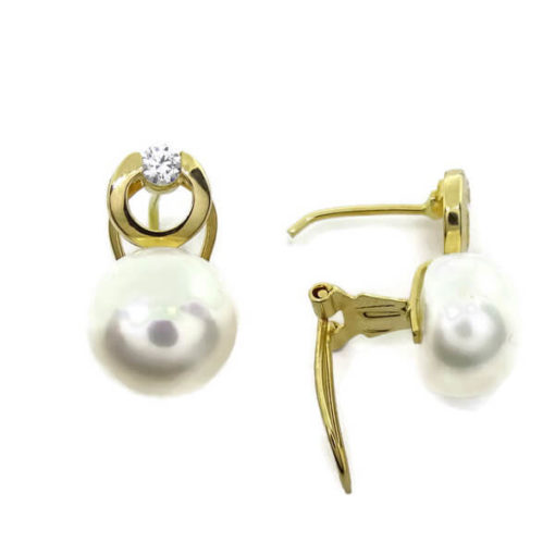 Pendientes perla circonitas y oro - Imagen 3