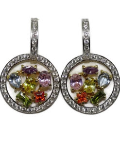 Pendientes oro y circonitas de color