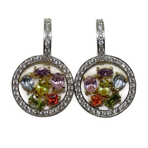 Pendientes oro y circonitas de color