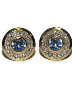 pendientes de oro amarillo de 18Ktes de 11mm de diámetro piedra azul