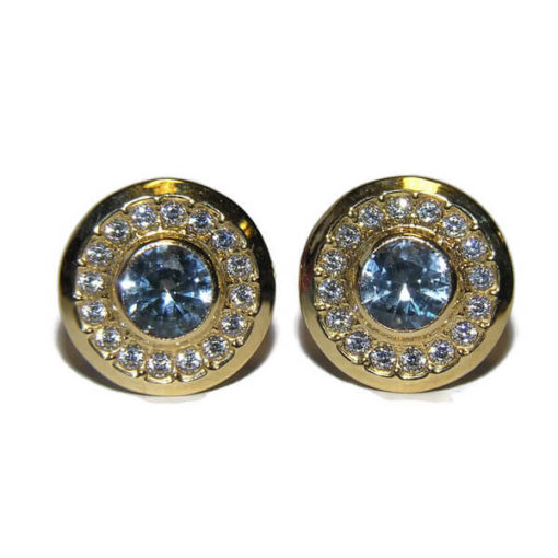 pendientes de oro amarillo de 18Ktes de 11mm de diámetro piedra azul