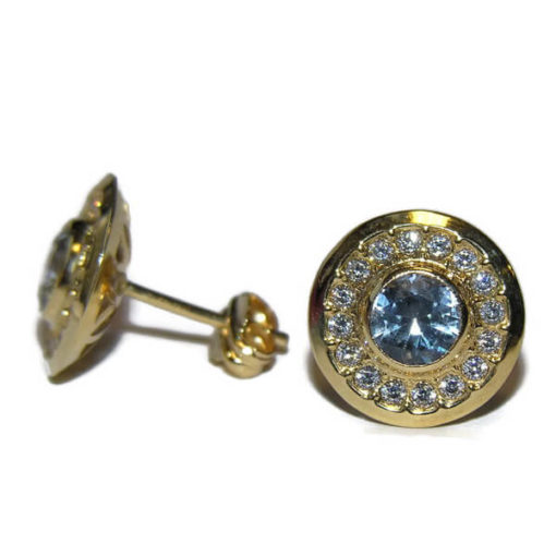 pendientes de oro amarillo de 18Ktes de 11mm de diámetro piedra azul - Imagen 5