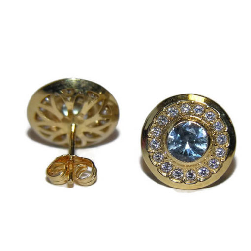 pendientes de oro amarillo de 18Ktes de 11mm de diámetro piedra azul - Imagen 4