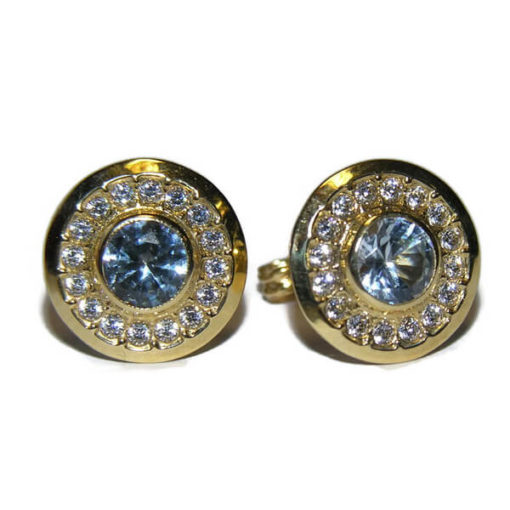 pendientes de oro amarillo de 18Ktes de 11mm de diámetro piedra azul - Imagen 3