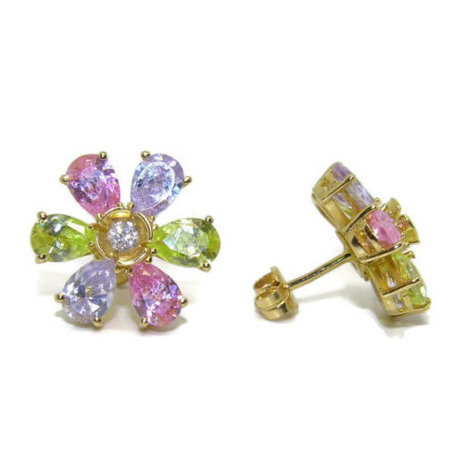 Pendientes flor grande color y oro - Imagen 3