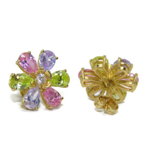 Pendientes flor grande color y oro - Imagen 4