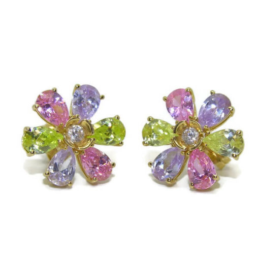 Pendientes flor grande color y oro