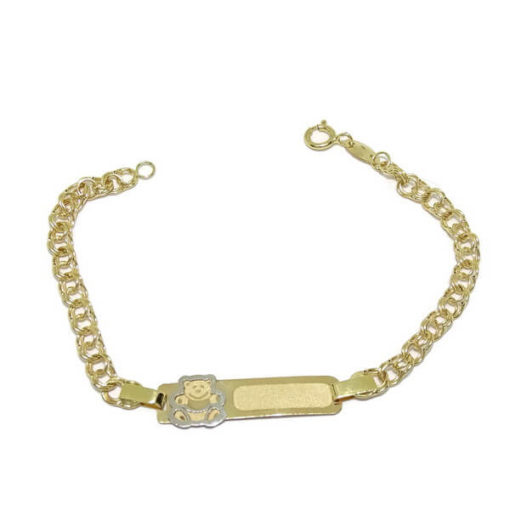 Pulsera bebe bicolor placa y oso