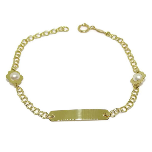 Pulsera placa niña y perlas