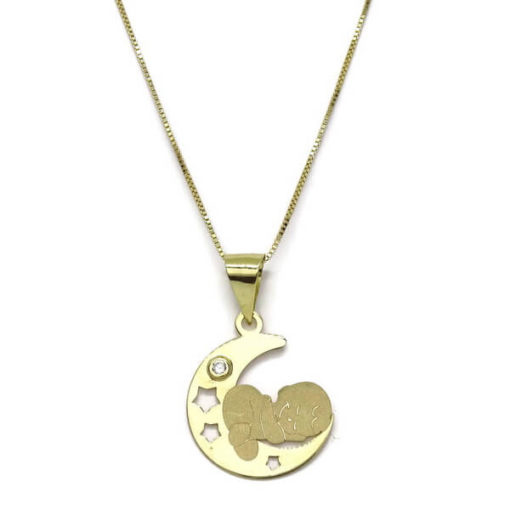 colgante con cadena para mama de oro bebe en la luna
