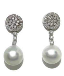 Pendientes diamantes y perlas australianas