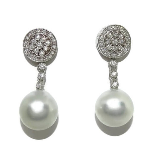 Pendientes diamantes y perlas australianas