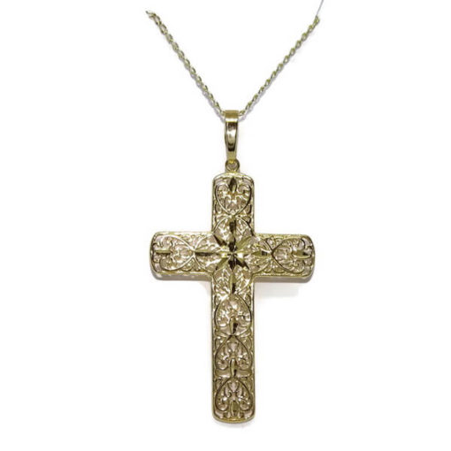 cruz grande artesanal oro con cadena de 40