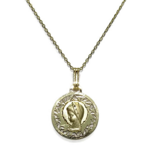 Medalla de oro virgen niña calada de 14mm