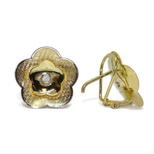 Pendientes flor grande oro mate brillo y circonitas - Imagen 3