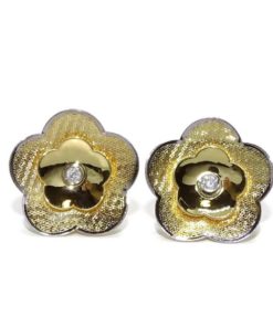 Pendientes flor grande oro mate brillo y circonitas