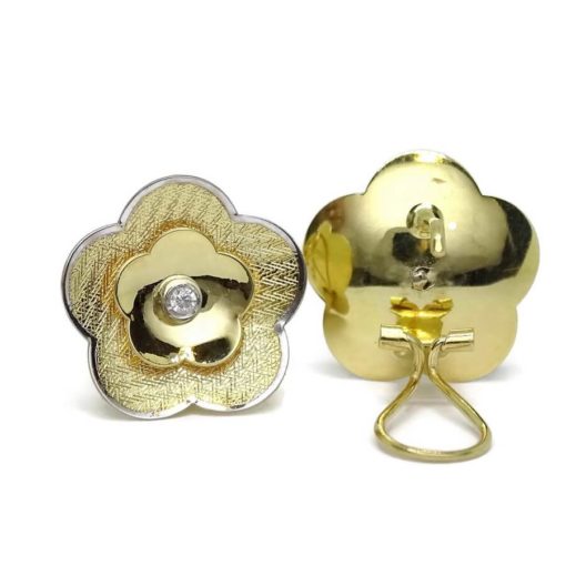 Pendientes flor grande oro mate brillo y circonitas - Imagen 4