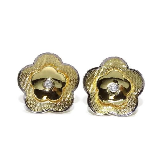 Pendientes flor grande oro mate brillo y circonitas