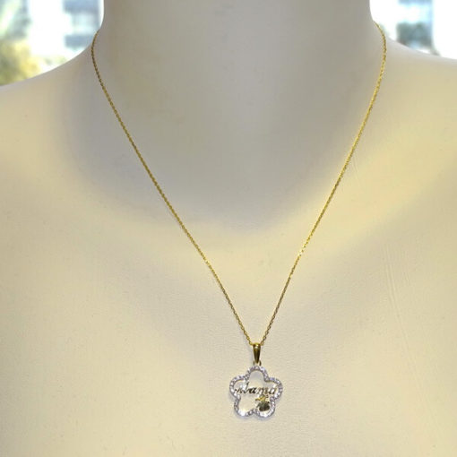Collar Flor niña con circonitas oro bicolor - Imagen 2