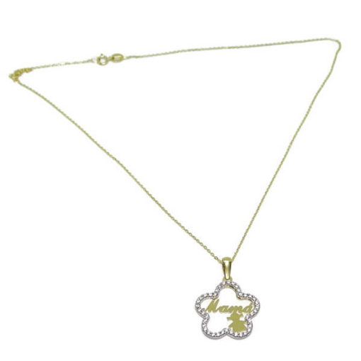 Collar Flor niña con circonitas oro bicolor - Imagen 4