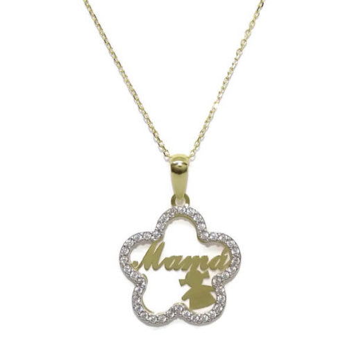 Collar Flor niña con circonitas oro bicolor