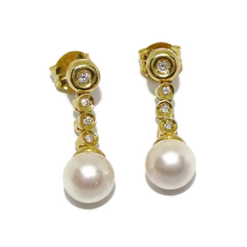 Pendientes largos cabeza redonda 0,18cts de diamantes