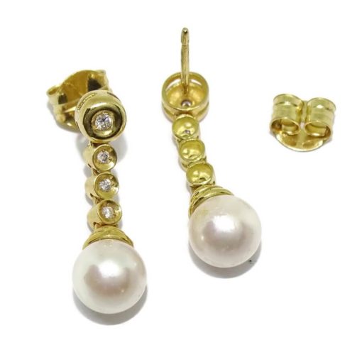 Pendientes largos cabeza redonda 0,18cts de diamantes - Imagen 6