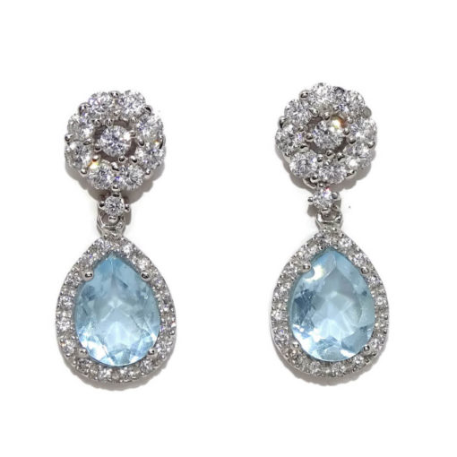 Pendientes en oro blanco con topacios y circonitas