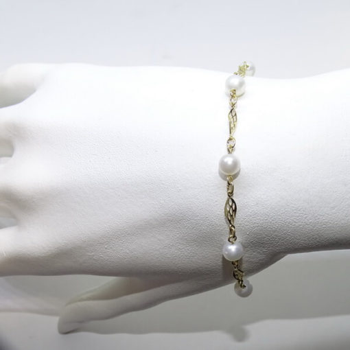Pulsera eslabones filigrana oro y perlas especial comunión y mujer - Imagen 2