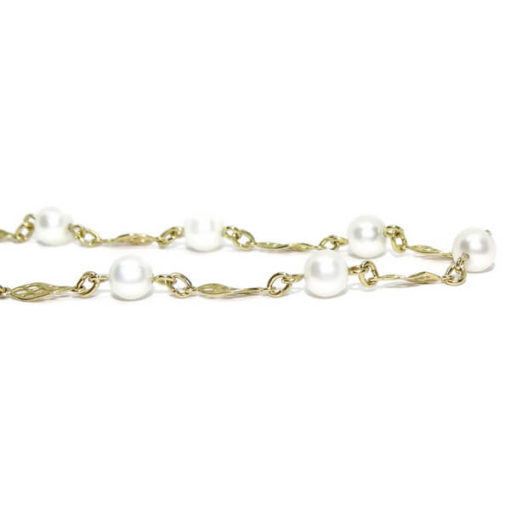 Pulsera eslabones filigrana oro y perlas especial comunión y mujer - Imagen 4