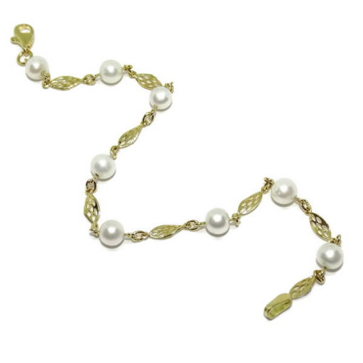 Pulsera eslabones filigrana oro y perlas especial comunión y mujer - Imagen 6