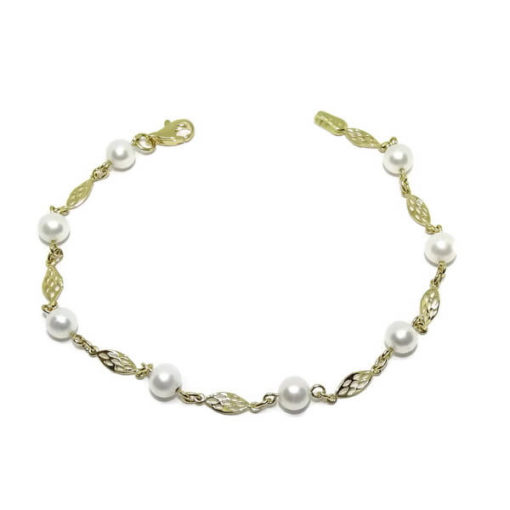 Pulsera eslabones filigrana oro y perlas especial comunión y mujer