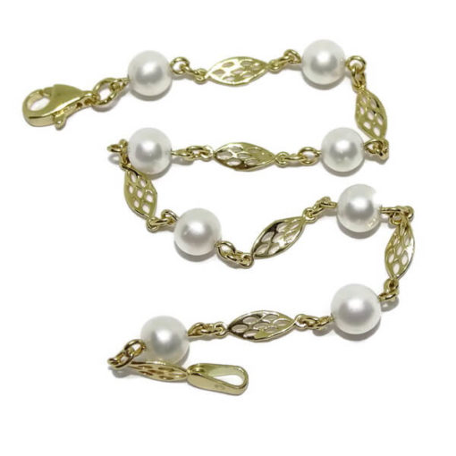 Pulsera eslabones filigrana oro y perlas especial comunión y mujer - Imagen 7