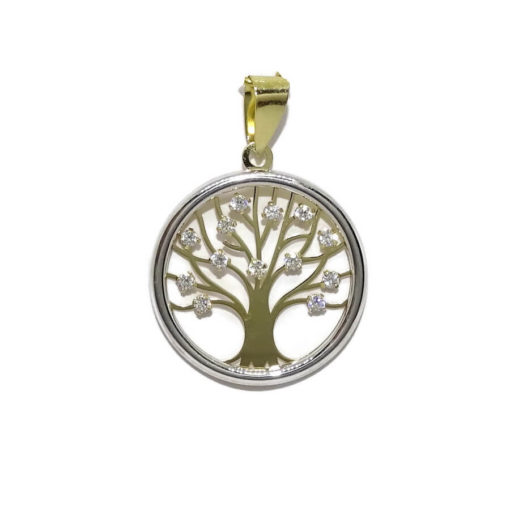 Árbol de la Vida de Oro Amarillo y Oro Blanco de 18k con circonitas (SIN CADENA)